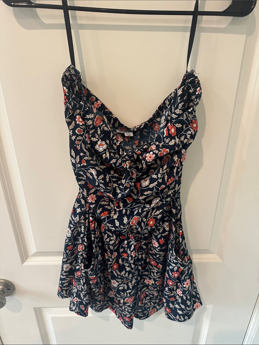 Navy Floral Cowl Neck Romper with Spaghetti Straps